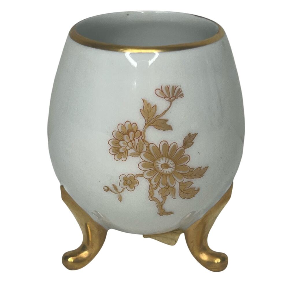 Limoges Egg Shape Vase France Porcelain 24 Kt Gold Rose 3 Footed Hand Painted